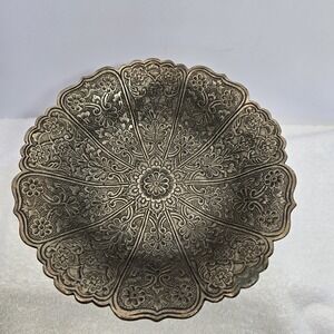 Ornate Solid Floral Footed Dish Bowl 8" Offering Plate Candy Dish Made In India